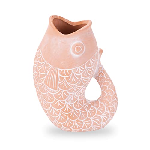 Napco Etched Painted Scale Fish Ceramic Planter Vase