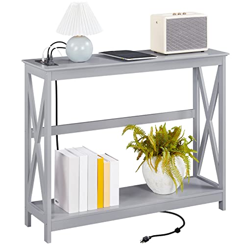 Narrow Wood Sofa Table with Power Outlets