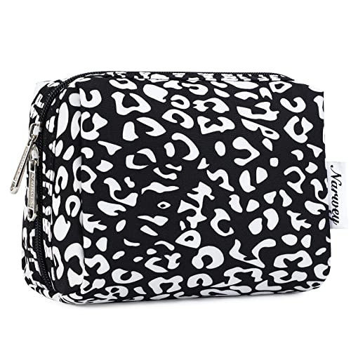 Narwey Small Makeup Bag for Purse Travel Makeup Pouch Mini Cosmetic Bag for Women (Black Leopard, Small)