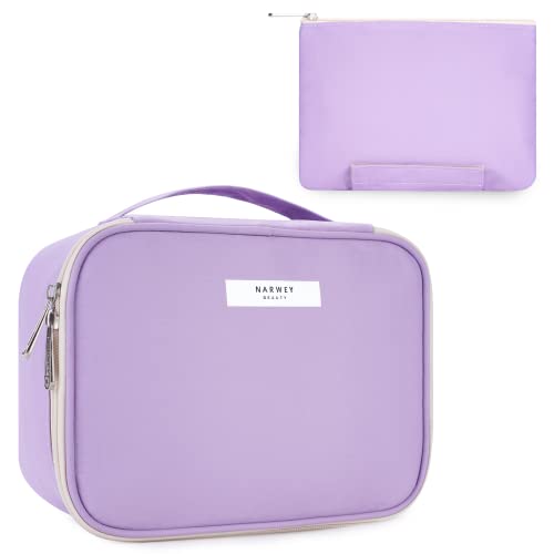 Narwey Travel Makeup Bag Large Cosmetic Bag Make up Case Organizer for Women (Light Purple)