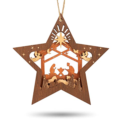Nativity Scene Wooden Hanging Ornament