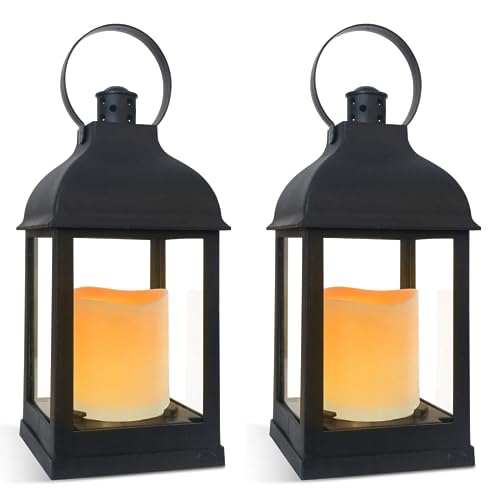 Nattork 10" Black Candle Lantern with Timer LED Flameless Lamp