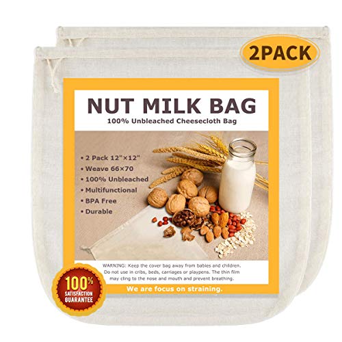 Natural Cotton Nut Milk Bags, 2 Pack