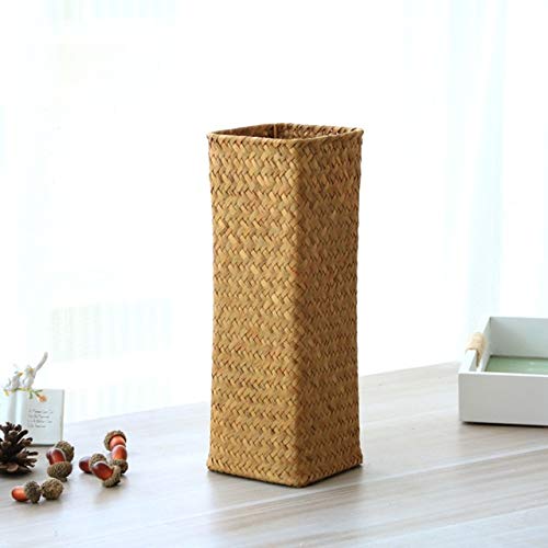 Natural Seaweed Weave Basket Pastoral Rattan Vase Bamboo Weaving Room Flower Arranger Gypsophila Dried Flower Vase Decoration (A)