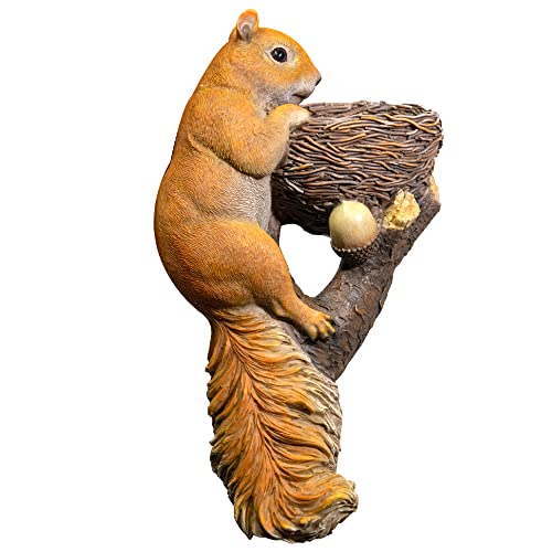 Nature's Rhythm Squirrel Bird Feeder Statue Tree Faces Animal Squirrel Feeders Resin Sculpture Outdoor Tree Hugger Sculpture for Yard Art Garden Decoration