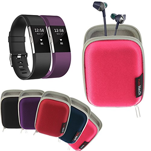 Navitech Pink Hard Carry/Storage Case Compatible with The Fitbit Charge 2 with Pouch Compatible with The Fitbit Flyer Wireless Headphones