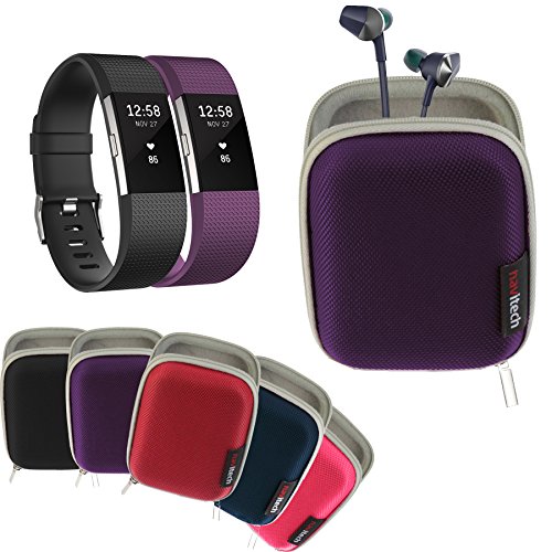 Navitech Purple Hard Carry/Storage Case for Fitbit Charge 2 with Pouch for Fitbit Flyer Wireless Headphones