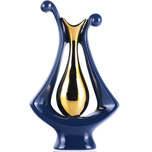 Navy Blue Ceramics Vase for Home Decor