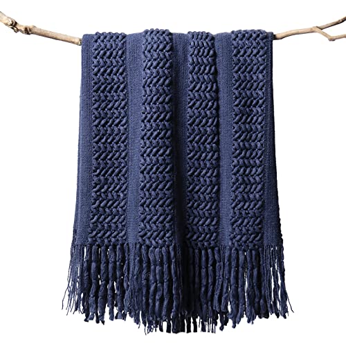 Navy Blue Soft Knit Farmhouse Boho Throw Blanket