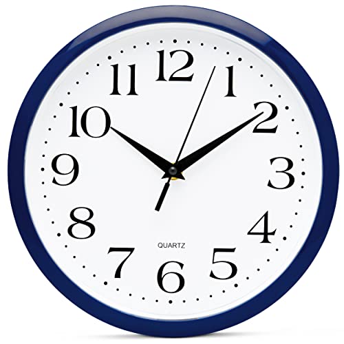 Navy Wall Clock Silent Non Ticking - 10 Inch