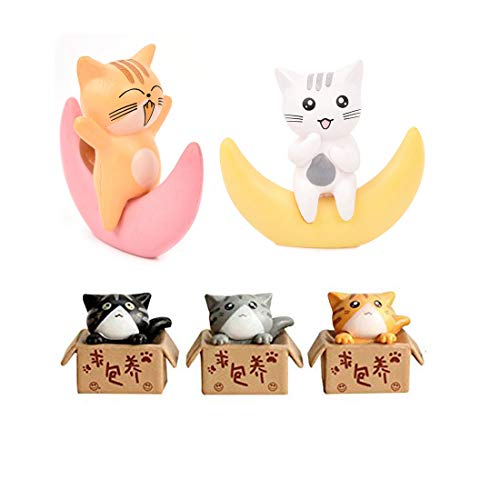 Neko Miniature Cats & Crescent Moon Figurines