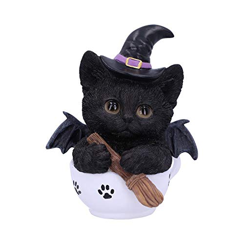 Nemesis Now Kit Novelty Tea Cup Witch Cat Figurine, Polyresin, Black, One Size