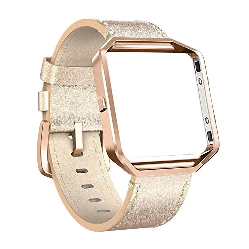 Nerlero Sport Bands for Fitbit Blaze: Genuine Leather Straps with Metal Frame