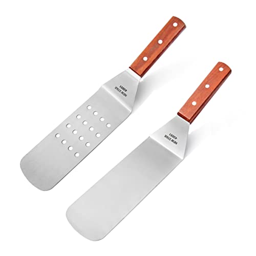 New Star Foodservice 43051 Wood Handle Flexible Grill Spatula Set, 14.5", Silver