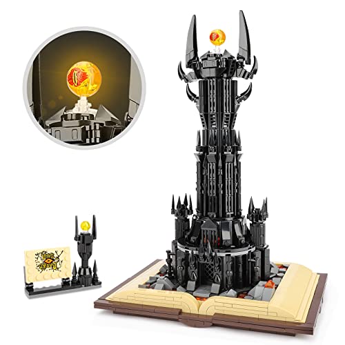 NEWABWN Lord Castle Architecture Building Set with Glowing Lighting for Adults, Compatible with Lego, STEM Gift Toy for Boys Kids 8-14, The King of The Magic Rings Dark Tower Barad Dur Model (969PCS)