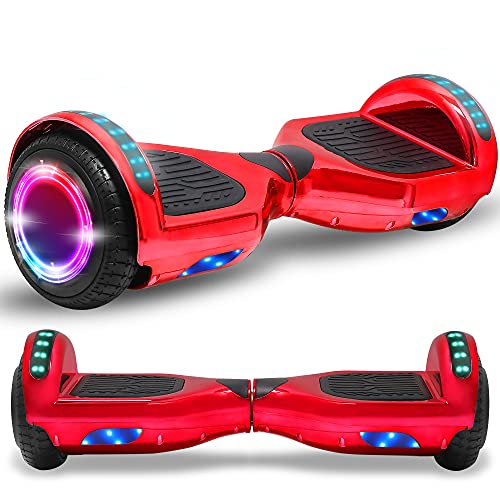 Newest Generation Electric Hoverboard Dual Motors Two Wheels Hoover Board Smart Self Balancing Scooter with Built-in Speaker LED Lights For Adults Kids Gift (Chrome Red)