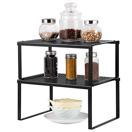 NEX Kitchen Cabinet And Counter Shelf Organizer, Expandable & Stackable, Black