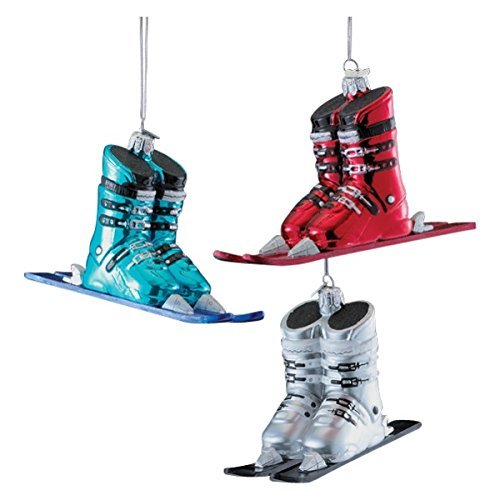 Noble Gems Ski Boots With Skis Glass Ornaments