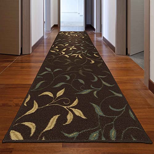 Non-Slip Rubberback Leaves Design Indoor Runner Rug