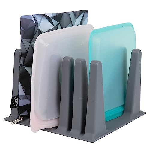 Nordic By Nature Silicone Drying Rack for Reusable Bags - Snack & Sandwich Storage Bag Organizer and Bottle Drying Rack (Slate Grey)