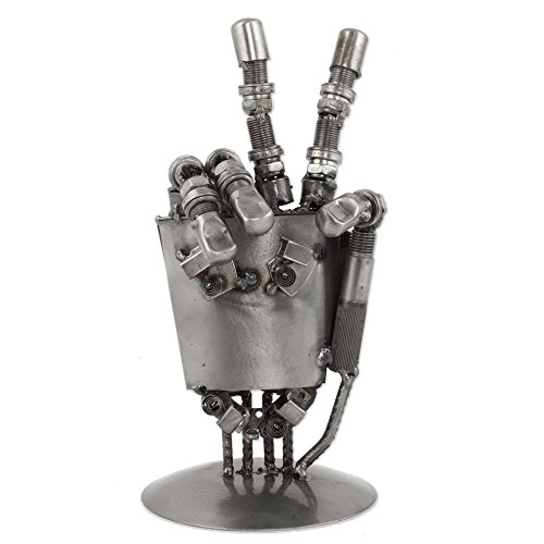 NOVICA Handmade Auto Part Sculpture Mexico Recycled Metal Metallic Upcycled Rustic 'Rustic Robot Hand'