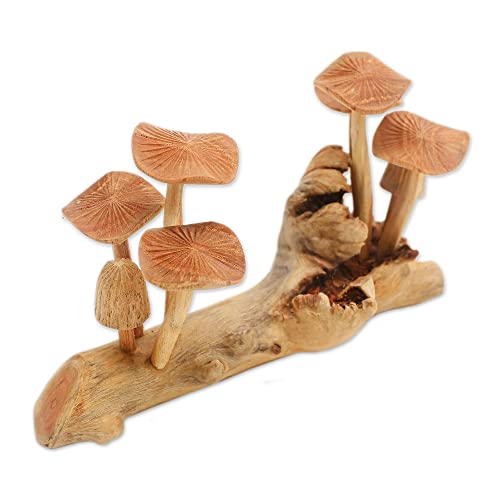 NOVICA Wood Sculpture 'Mushroom Field'