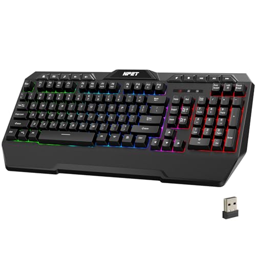 NPET K32 Wireless Gaming Keyboard - Rechargeable Battery - Rainbow Backlighting - Black
