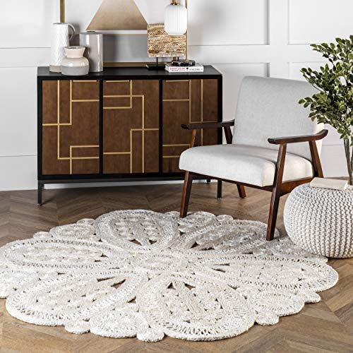 nuLOOM Bree Floral Jute Accent Rug - 4' Round, Ivory