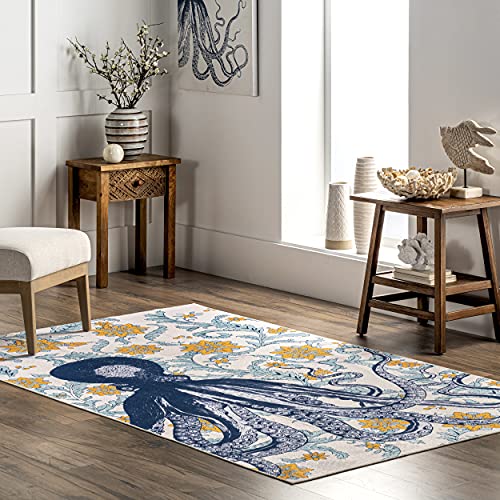 nuLOOM Patricia Machine Washable Octopus Area Rug, 4x6, Blue