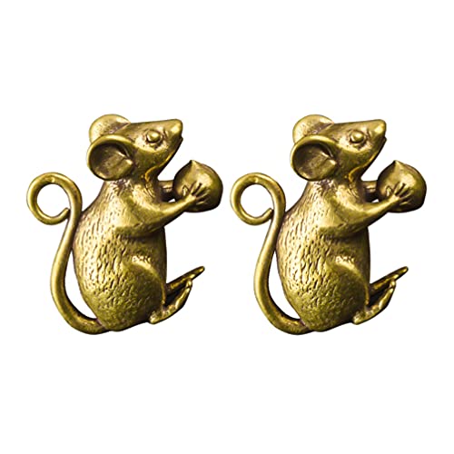 NUOBESTY 2pcs Brass Mouse Statue Feng Shui Wealth Prosperity Brass Mouse Figurine Decor Sculpture Collectibles for Avoiding Evil Keeping Peace Gift Mascot