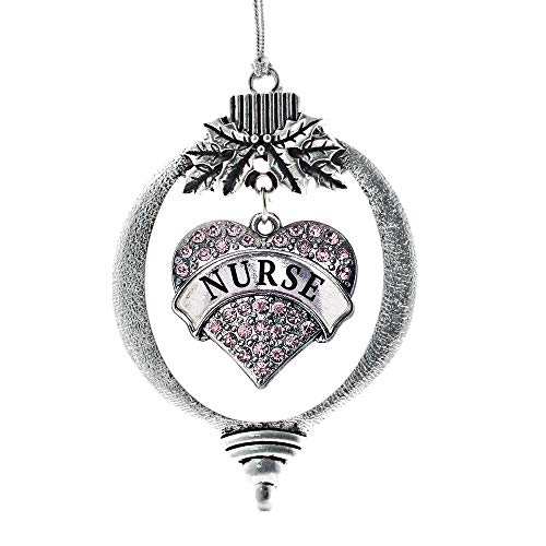 Nurse Charm Ornament - Silver Pave Heart Charm Holiday Ornaments