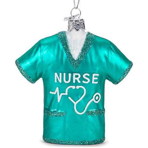 Nurse Scrubs Shirt Glass Ornament