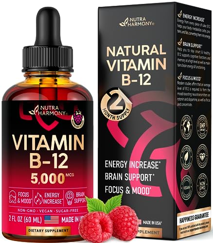 NUTRAHARMONY B12 Liquid Drops - Vegan Methylcobalamin Supplement for Energy, Focus & Mood