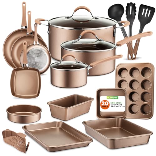 NutriChef 20-Piece Nonstick Cookware Set - Stylish and Durable
