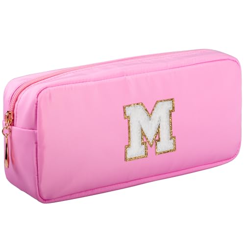 Nylon Preppy Makeup Bag with Chenille Letter Patch