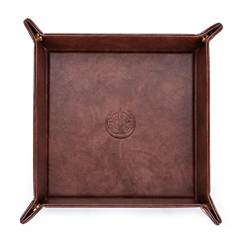 OARIE Leather Tray Bedside Tray Storage Tray Jewelry Organizer for Men Key Wallet Coin Box Travel PU Valet Tray(Dark Brown)