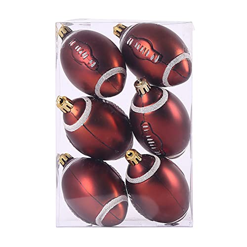 Ochine 6Pcs Christmas Football Xmas Balls Sports Ball Theme Xmas Football Christmas Hanging Decorative Balls Christmas Tree Ornaments for Christmas Decoration Holiday Party Supplies Home Decor