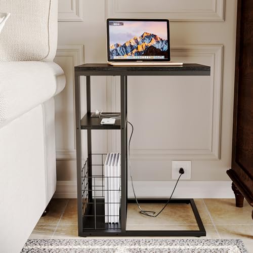 ODIKA C Shaped End Table with Charging Station