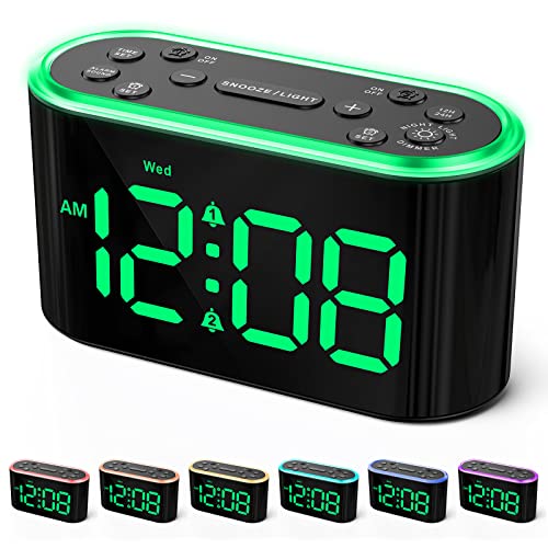Odokee Dual Alarm Clock - 7 Color Night Light, Easy to Use, 0-100% Dimmer, 5 Alarm Sounds, USB Charger, Snooze, Battery Backup