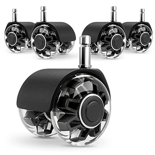 Office Chair Caster Wheels (Set of 5),Heavy-Duty Chair Wheels Support 2200lbs,Mute Rubber Chair Casters for Hardwood Floors and Carpet,2 Inch Universal Fit(Black)