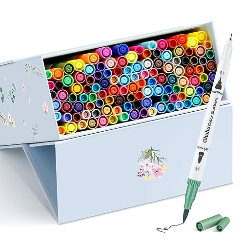 Ohuhu Coloring Markers: 120 Colors Dual Tips Fine & Brush Pens