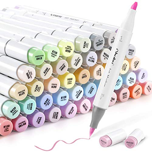Ohuhu Pastel Markers Brush Tip - 48 Pastel Colors