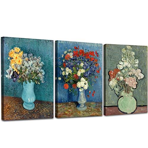 OKEXCKK Canvas Wall Art - Vase of Lilacs, Daisies and Anemones