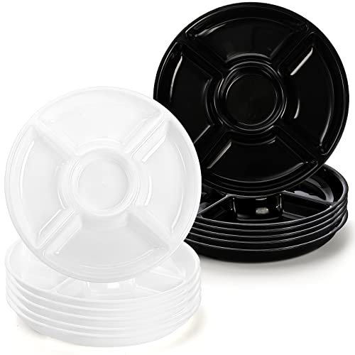 Okllen 12 Pack 5 Sectional Round Plastic Serving Tray