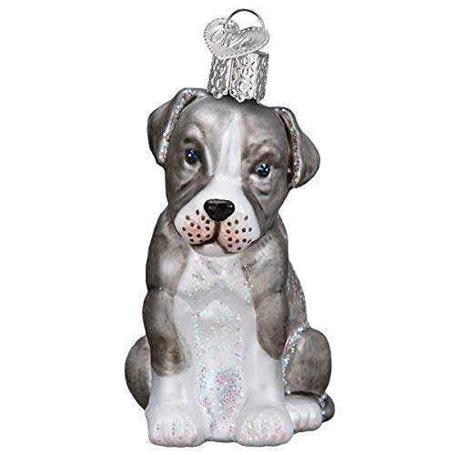 Old-World Christmas Glass Blown Ornament with S-Hook and Gift Box, Animal Selection (Pitbull Pup, 12570)