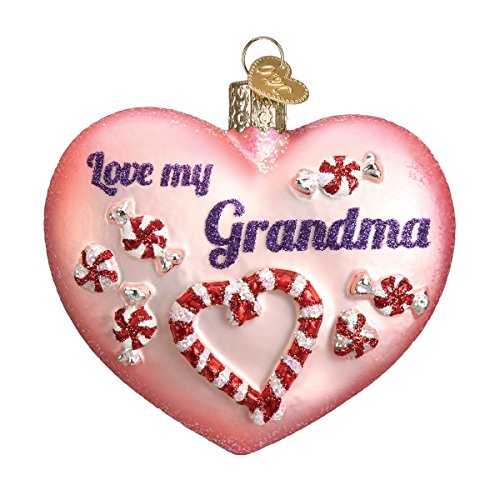 Old World Christmas Grandma Heart Glass Blown Ornament for Christmas Tree