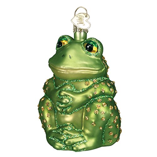 Old World Christmas Sea and Water Animals Glass Blown Ornaments for Christmas Tree Sitting Frog, Green