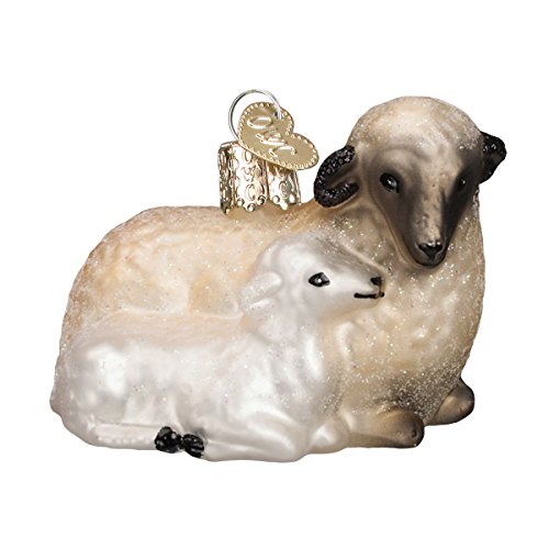 Old World Christmas Sheep with Lamb Glass Blown Ornament for Christmas Tree