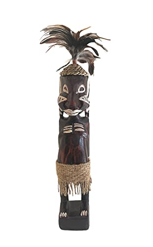 OMA Lucky Money Tiki God Hand Carved Wood Art Statue African Decor, Large 16"