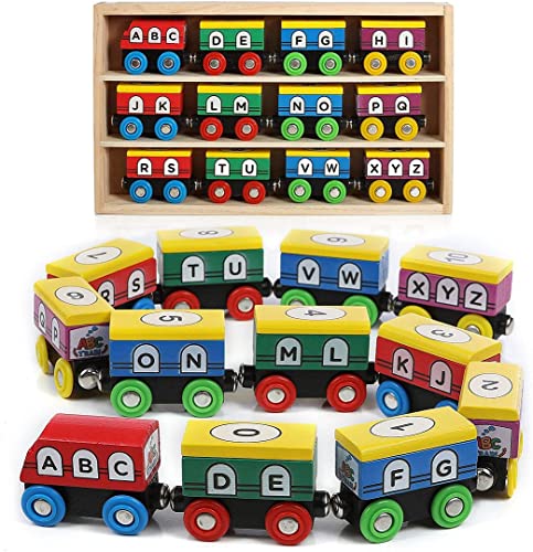 On Track USA Wooden Train Set ABC Magnetic Train Cars